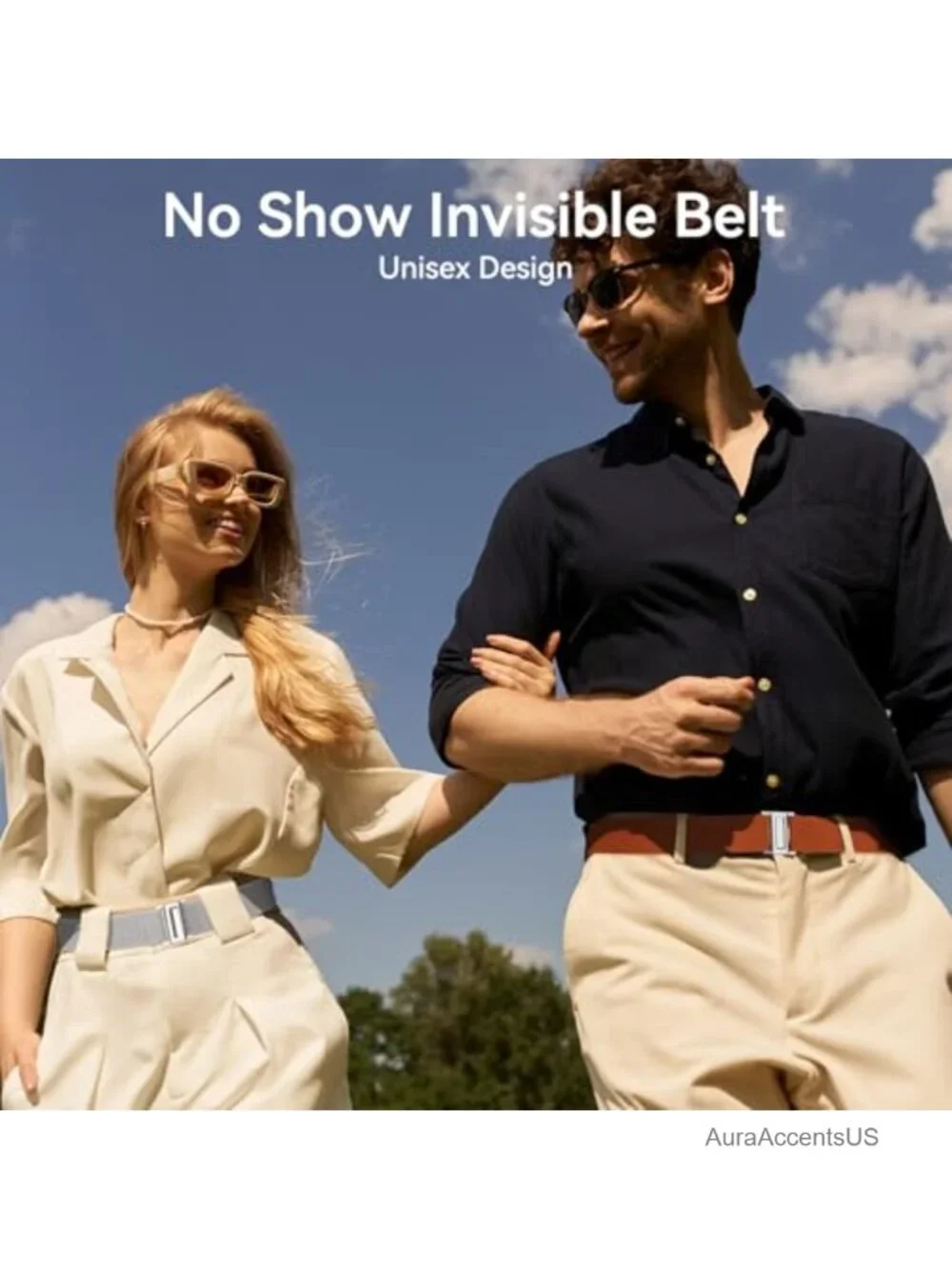 No Show Elastic Belt with Invisible Flat Buckle Stretch Web Strap for Jeans